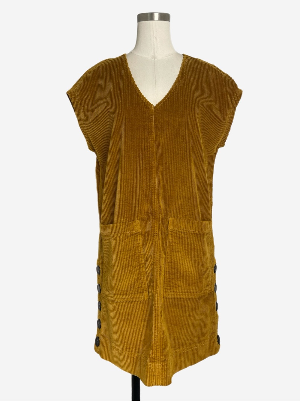 Madewell Golden Brown corduroy side button shift mini dress retro mod fall XS